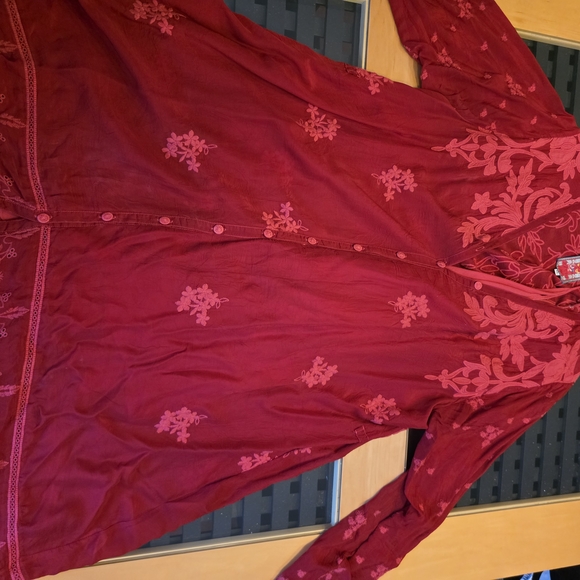 Johnny Was Red Embroidered Midi Dress. 39" long, chest is 22". - Picture 5 of 13